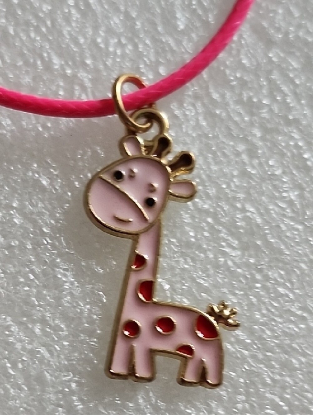 Hand Crafted Pink Giraffe Enamel Necklace with Hot Pink Cord